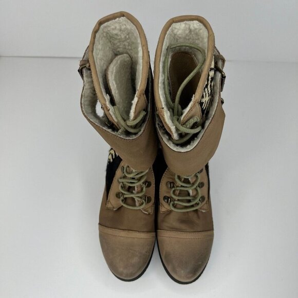 Kelsi Dagger Brown Ilya Womens Leather Block Heel Size 7.5 Mid Calf Sherpa Boots - Picture 4 of 9